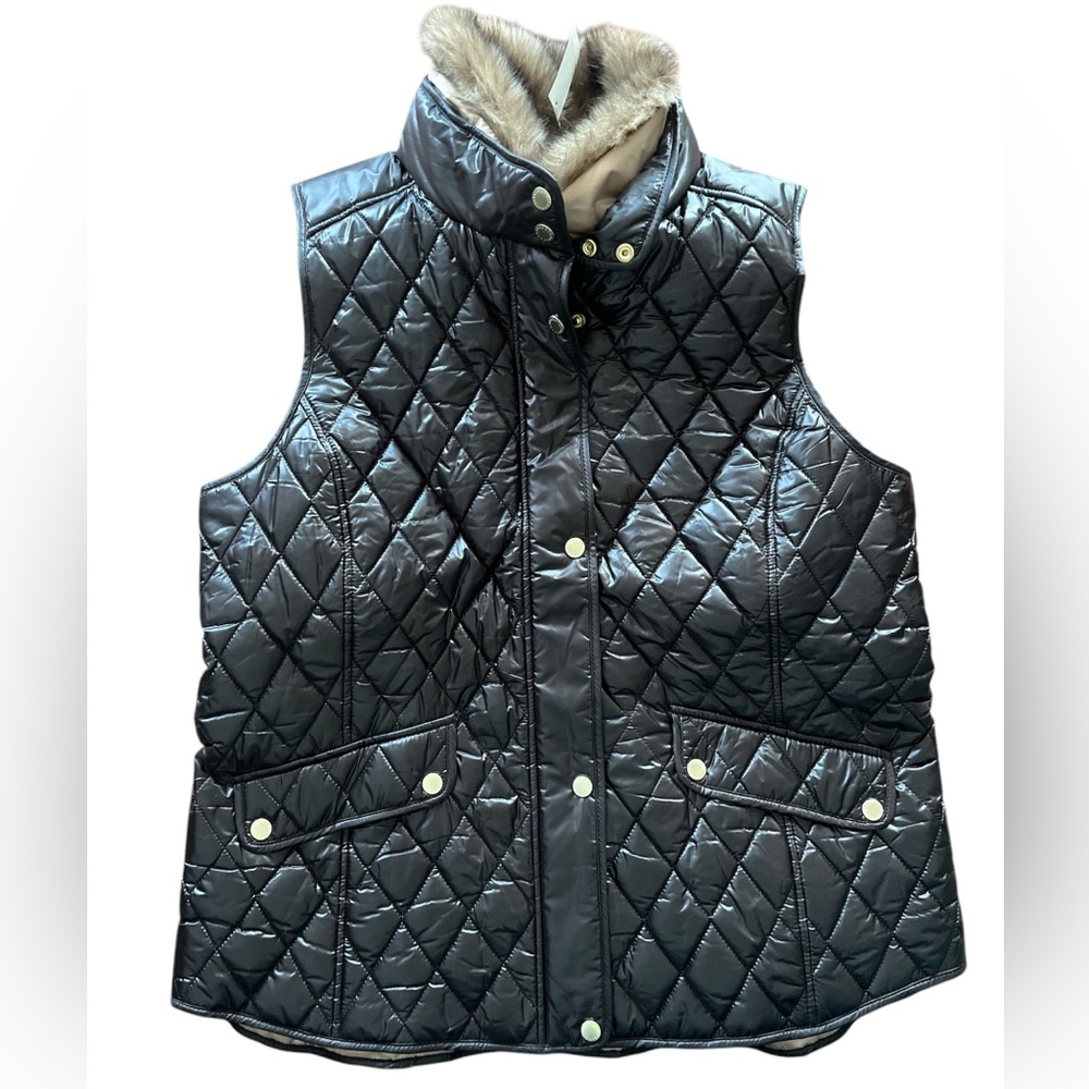Talbots Quilted Vest w/ Faux Fur Removable Collar